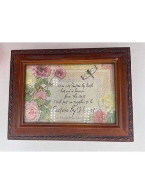 Sisters By Heart Framed Wooden Keepsake Box With Floral Art & Inspirational Vers